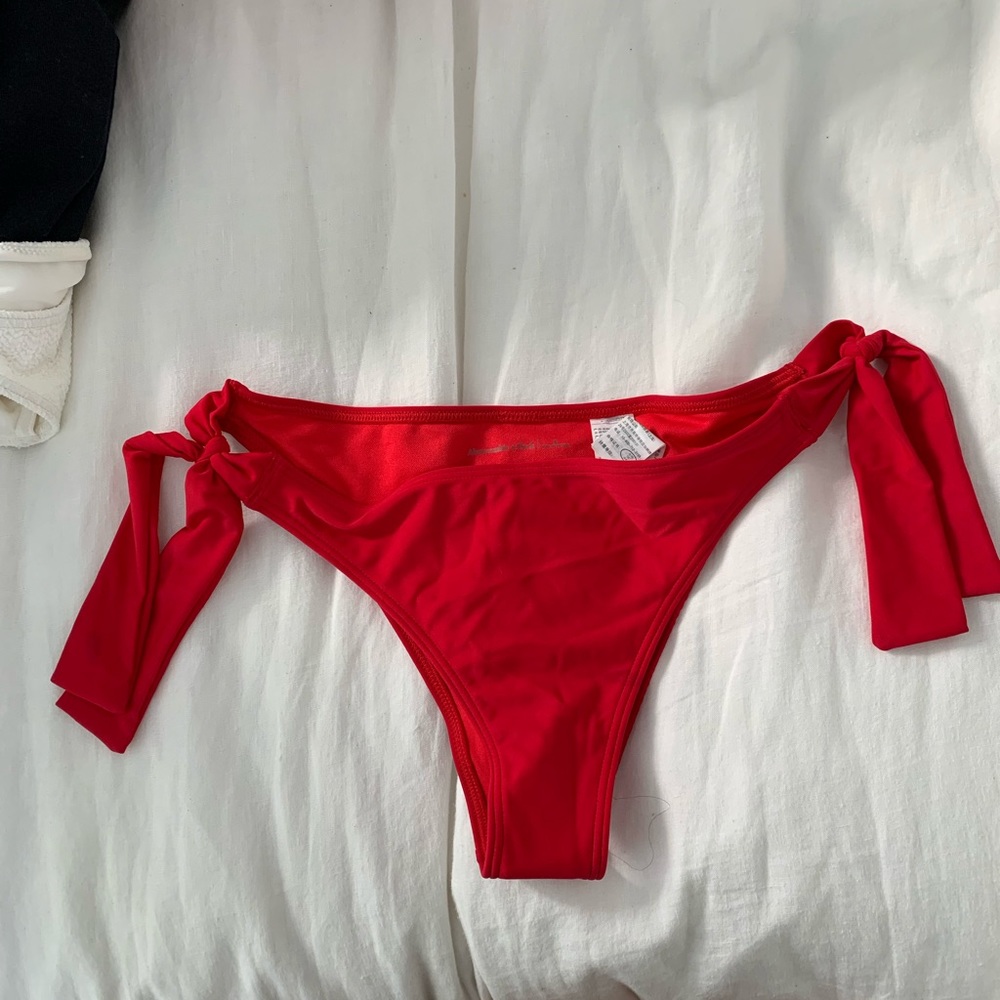Red Abercrombie and Fitch side tie bikini bottoms